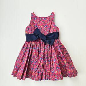 Ralph Lauren Pink Floral Dress with Navy Sash Sz 2